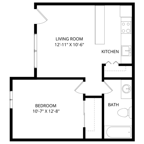 a floor plan of a house with a bedroom and a living room